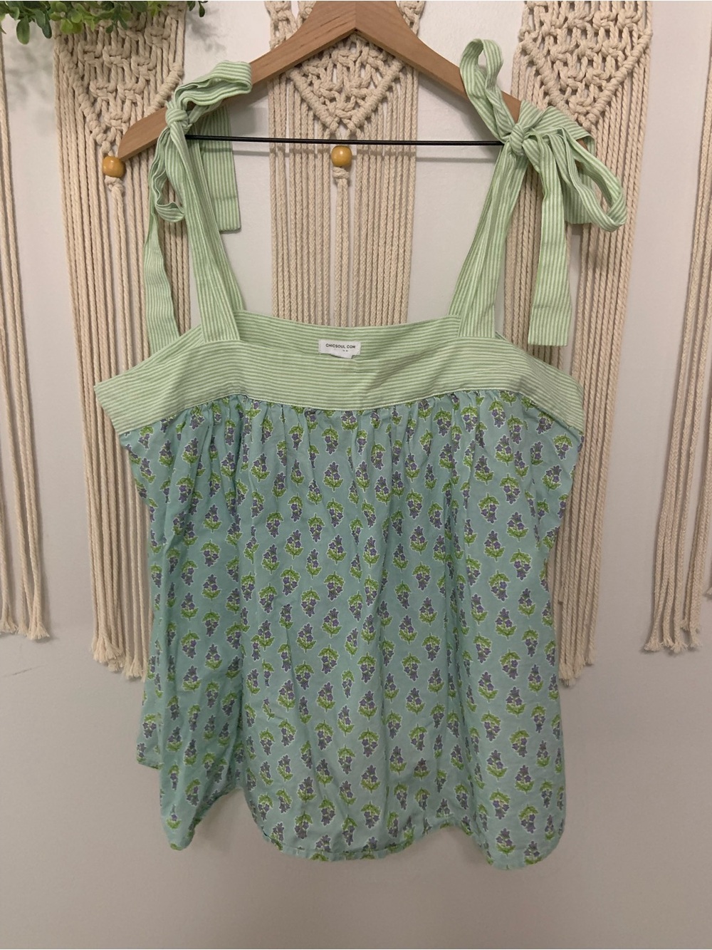CHICSOUL Flutter Daydreaming Whimsy Floral Tie Strap Boho Cotton Tank Top 3X - Picture 2 of 11